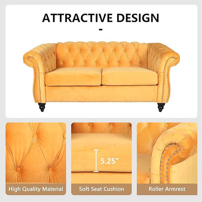 Living Room Velvet Sofa and Loveseat set, Mid Century Modern Upholstered Couch with Cushions, 2-Piece Home Sofa Furniture Sets, Comfy Tufted Chesterfield Couches for Living Room, Bedroom, Office