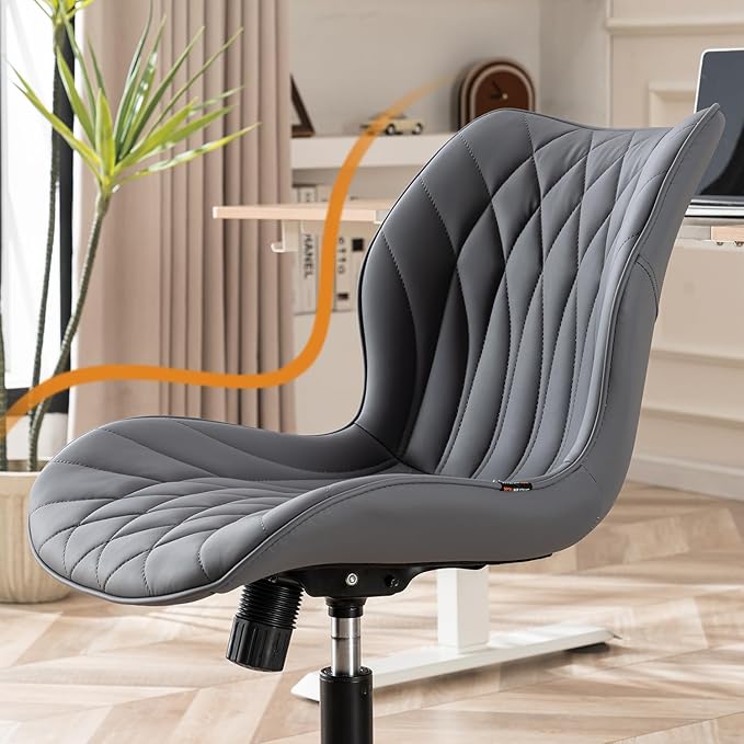 YOUNUOKE Armless Desk Chair Comfy Office Chair with Wheels HomeTask Chair Adjustable Computer Chairs Modern PU Leather Swivel Chairs Upholstered Makeup Vanity Chair(Grayish Purple)