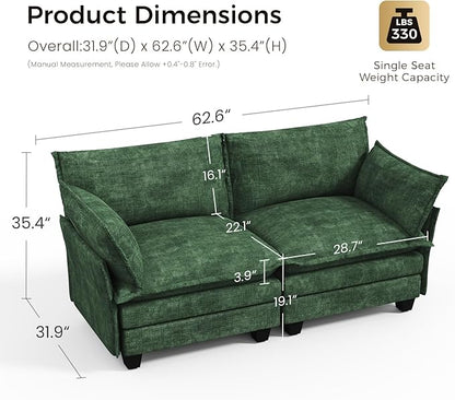 KKL Modular Sectional Sofa, Loveseat 2 Seater Cloud Couch, Chenille Modern Sectional Couches for Living Room, Apartment