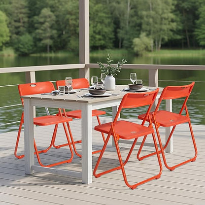 Karl home 4 Pcs Folding Chair, 300LBS Lightweight Foldable Plastic Chair, Reinforced Metal Frame Easy to Fold & Store for Indoor & Outdoor, Wedding, Party, Meeting Room, Patio and Garden, Orange