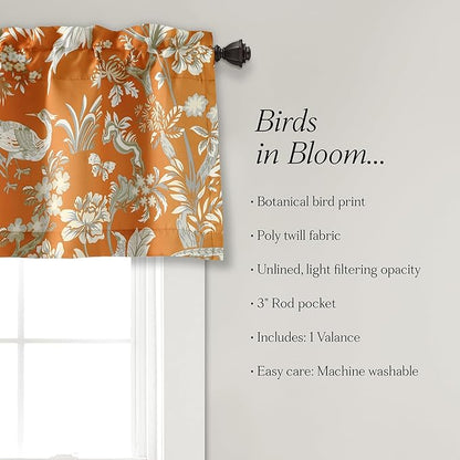 Lush Decor Dolores Light Filtering Valance Curtains Single, 52" W x 18" L Orange - Valances for Windows - Vintage Valance Floral - Coquette Decor
