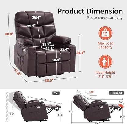 MCombo Power Lift Recliner Chair with Extended Footrest for Elderly People, Faux Leather 7287 (Dark Brown, Medium)