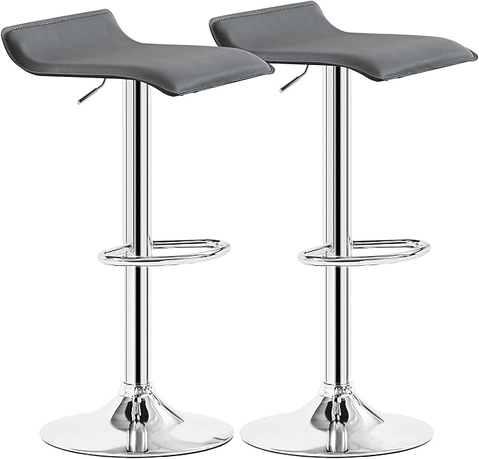 VECELO Bar Stools Set of 2, Swivel Bar Chairs, Counter Bar Stools with Height-Adjustable, Modern Armless PVC Stools for Kitchen/Island/Bar/Dining Room/Party, Dark Grey