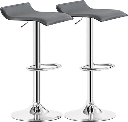 VECELO Bar Stools Set of 2, Swivel Bar Chairs, Counter Bar Stools with Height-Adjustable, Modern Armless PVC Stools for Kitchen/Island/Bar/Dining Room/Party, Dark Grey