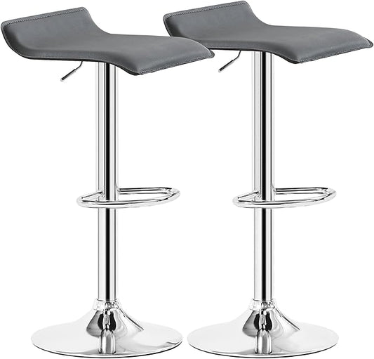 VECELO Bar Stools Set of 2, Swivel Bar Chairs, Counter Bar Stools with Height-Adjustable, Modern Armless PVC Stools for Kitchen/Island/Bar/Dining Room/Party, Dark Grey