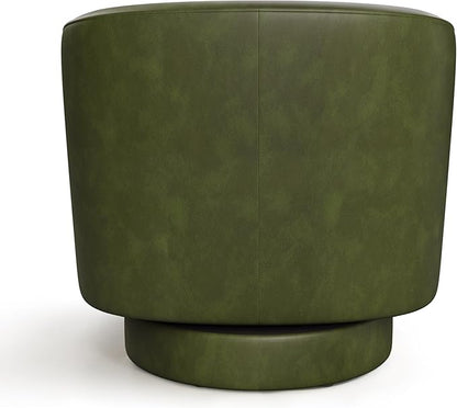 Swivel Barrel Accent Chair, Round Faux Leather Living Room Arm Chairs, Modern Upholstered Comfty Reading Nook Chairs for Bedroom, Small Club Armchair, Single Sofa Side Chair, Green