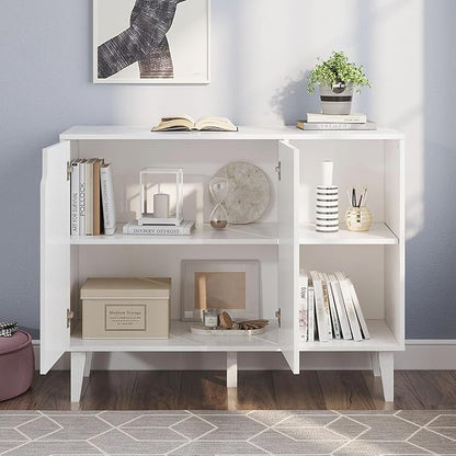Panana Kitchen Buffet Cabinet Storage Sideboard with 2 Doors 2 Shelves, 41.8" L x 15" W x 32.5" H (White)