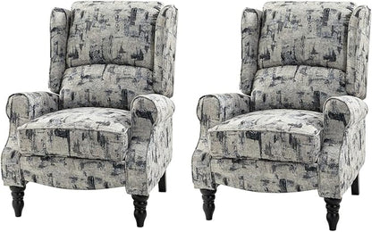 HULALA HOME Upholstered Wingback Recliner Chair Set of 2, Small Adjustable Footrest Push Back Single Reclining Sofa, Mid Century Modern Lounge Armchair for Living Room, Bedroom, Reading/Grey