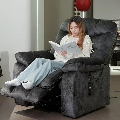 EONIX Oversized Big Man Power Lift Recliner Chair for Elderly with Heat and Massage, 400lbs Dual Motor Lay Flat Electirc Lift Chair with Extended Footrest, SLRY008063, Black