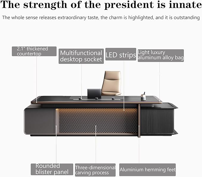 Modern Executive Desk, 141.7 inch L Shaped Desk with Storage, L Shape Corner Desk Drawers and Lockable Storage No Installation Required Without Display Racks and Bookshelves