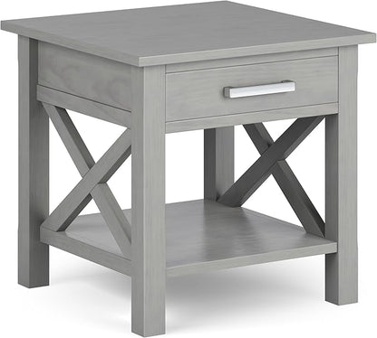 SIMPLIHOME Kitchener SOLID WOOD 21 Inch Wide Square Contemporary End Side Table in Fog Grey, For the Living Room and Bedroom