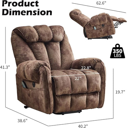 CANMOV Power Lift Recliner Chair for Elderly with Massage & Heat, Overstuffed Recliner Chairs for Adults, Electric Recliners with Type-C & USB Port, Side Pockets, for Living Room, Brown
