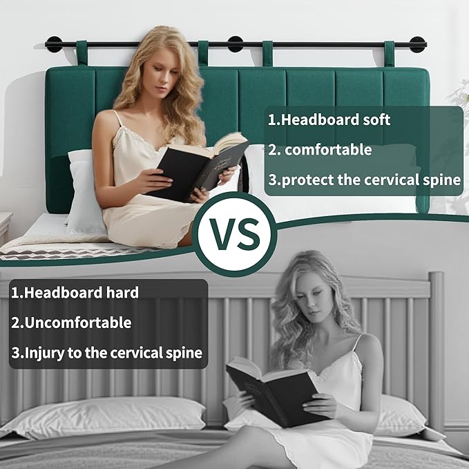 UEV Queen Headboard Only, Wall Mounted Hanging Upholstered Bed Head Board, Modern Vertical Channel Design of Fine Linen, Elegant Dark Green Fluted Headboard for Bedroom (Dark Green, Queen Size)