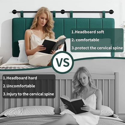 UEV Queen Headboard Only, Wall Mounted Hanging Upholstered Bed Head Board, Modern Vertical Channel Design of Fine Linen, Elegant Dark Green Fluted Headboard for Bedroom (Dark Green, Queen Size)
