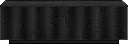 Henn&Hart 48" Fluted Rectangular Low-Profile Coffee Table for Living Room, Family Room, or Office, Black Grain