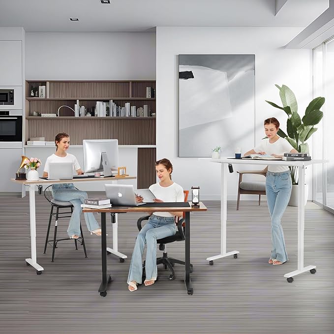 farexon Electric Standing Desk Adjustable Height, 70.8 x 27.5 Inch Sit Stand up Desk with Large Mouse Pad, Double Metal Hook,4 Wheels,4 Memory Preset Heights Home Office Computer Desk (Brown)