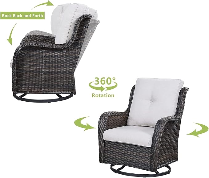 HUMMUH 6 Piece Patio Furniture Set PE Wicker Rattan 3-Seat Outdoor Sectional Sofa with Love Seats,Patio Swivel Chairs,Ottomans Conversation Sets for Garden, Poolside, Backyard