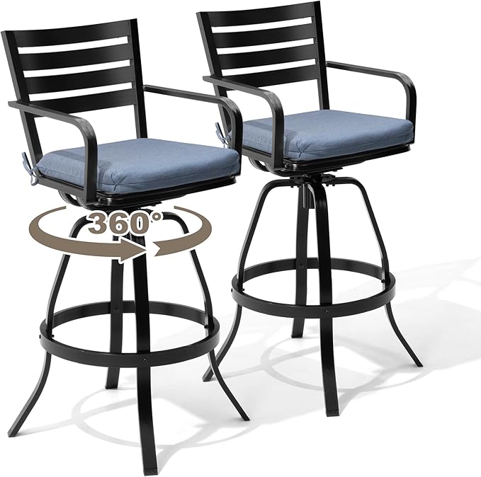 Pellebant 29.5" Outdoor Bar Stools Set of 8, Aluminum Swivel Patio Bar Height Stools with Footrest & Backrest, Rust-Proof Patio Bar Stool Chairs for Deck Backyard, Spectrum Denim
