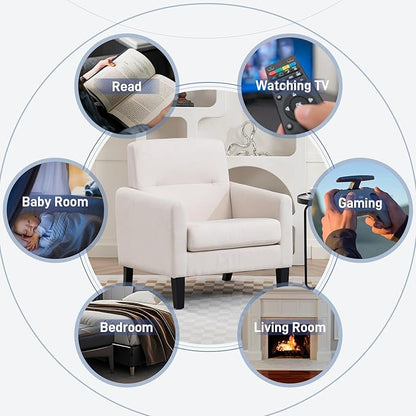 Accent Chair, Mid Century Modern Living Room Chairs Comfy Reading Chair with Upholstered Cushion Relax Armchair for Bedroom Apartment,Office, Begie