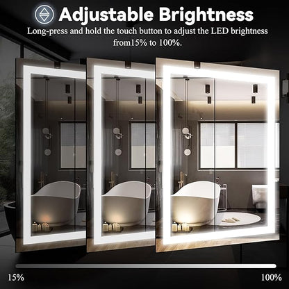 VooBang Large LED Bathroom Mirror 30 x 55 inches - 3 Adjustable Lighting Modes Lighted Smart Bathroom Vanity Mirror, Anti-Fog, Memory Function, Tempered Glass, Wall Mounted Horizontally Vertically