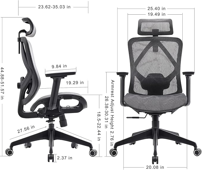 Ergonomic Office Chair with Lumbar Support, 3D Adjustable Armrest, Mesh Home Office Desk Chairs, Swivel Computer Chair, High Back Reclining Executive Office Chair,400lbs Capacity (Black/Grey)