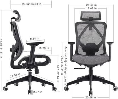 Ergonomic Office Chair with Lumbar Support, 3D Adjustable Armrest, Mesh Home Office Desk Chairs, Swivel Computer Chair, High Back Reclining Executive Office Chair,400lbs Capacity (Black/Grey)