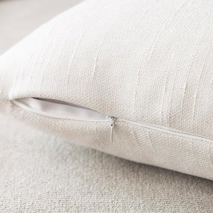 Foindtower Pack of 2 Soft Textured Throw Decorative Pillow Covers Square Accent Solid Cushion Cover Cozy Neutral Farmhouse Pillow Case for Couch Sofa Bedroom Living Room 18x18 Inch, Ivory White