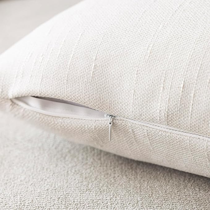 Foindtower Pack of 2 Soft Textured Throw Decorative Pillow Covers Lumbar Accent Solid Cushion Cover Cozy Neutral Farmhouse Pillow Case for Couch Sofa Bedroom Living Room 12x20 Inch, Ivory White