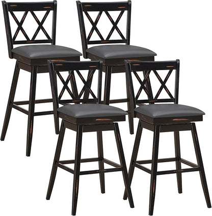 COSTWAY Bar Stool Set of 2, 360 ° Swivel Counter Height 29.5 inch Bar Stool with Foot Rest Upholstered Cushion & Ergonomic Backrest, Premium Foot Rest & Sturdy Frame (4, Black + Grey)