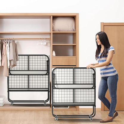75" x 31" Folding Bed with Mattress for Adults, Portable Foldable Single Beds with Memory Foam Mattress & Super Strong Frame, Convenient Roll Away Guest Bed for Storage