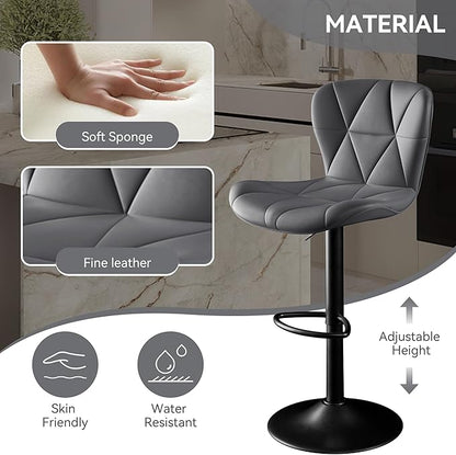 Bar Stools Set of 3,Adjustable Swivel Barstools, Faux Leather Bar Chairs,Upholstered Counter Height with High Backrest for Kitchen Island, Dark Grey