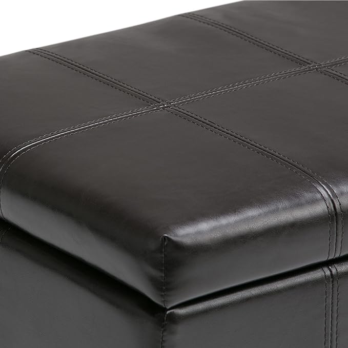 SIMPLIHOME Dover 36 inch Wide Contemporary Rectangle Storage Ottoman Bench in Tanners Brown Vegan Faux Leather, Assembled, For the Living Room, Entryway and Family Room