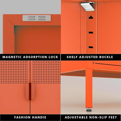 2 Mesh Door Metal Cabinet with Adjustable Shelves, Multipurpose Orange Storage Cabinet, 3-Tier,Metal Storage Cabinet for Office Home,Hallway(Orange, 47''H)