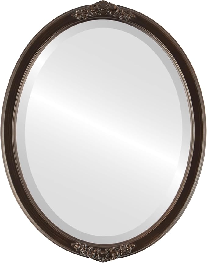 OVALCREST Oval Beveled Wall Mirror for Home Decor - Athena Style - Rubbed Bronze - 26" x 20" Outside Dimensions