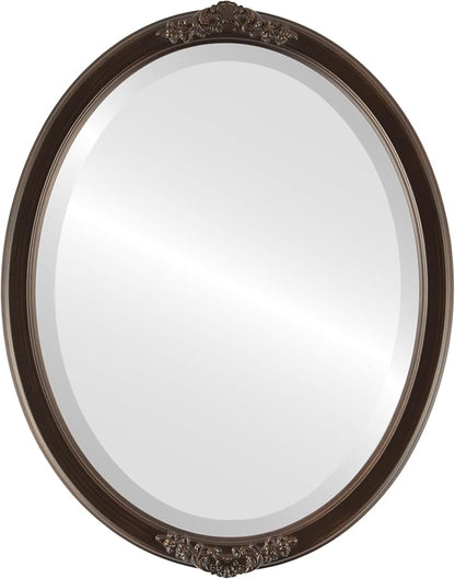 OVALCREST Oval Beveled Wall Mirror for Home Decor - Athena Style - Rubbed Bronze - 26" x 20" Outside Dimensions