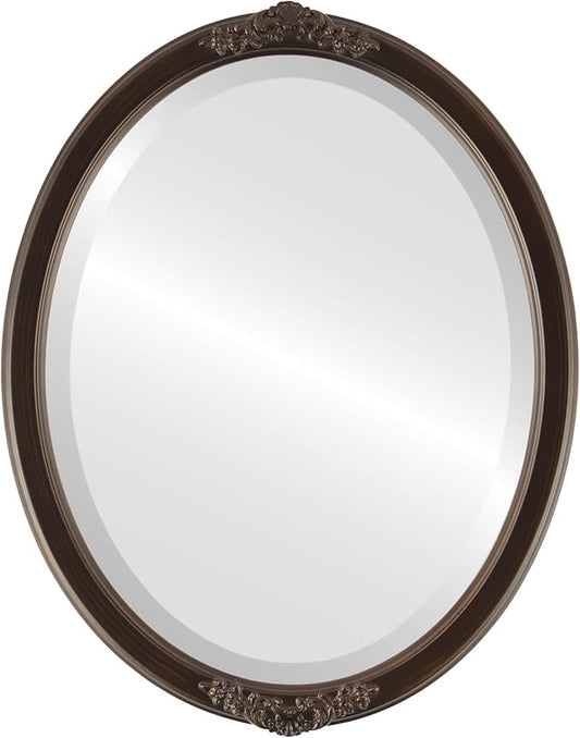 OVALCREST Oval Beveled Wall Mirror for Home Decor - Athena Style - Rubbed Bronze - 26" x 20" Outside Dimensions