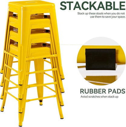 Vogue Furniture Direct 24" High Bar Stools Backless Yellow Metal Barstools Indoor-Outdoor Counter Height Stools with Square Seat, Set of 4 - VF1571019-4