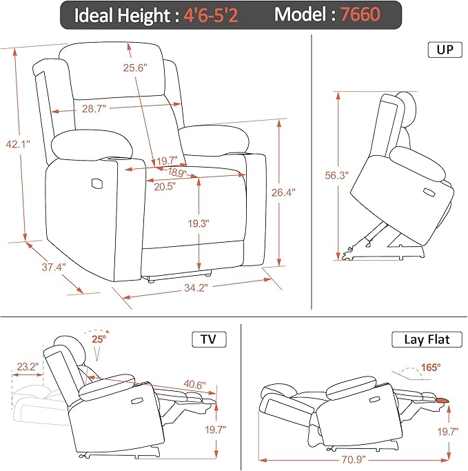 MCombo Small Triple Motor Power Lift Recliner Chair with Massage and Heat for Petite Elderly People, Adjustable Headrest, Infinite Position, USB Ports, Fabric 7664 (Beige, Small)