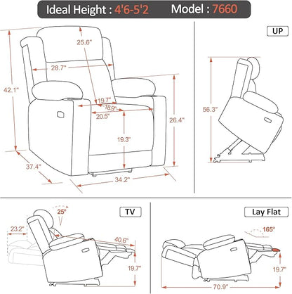 MCombo Small Triple Motor Power Lift Recliner Chair with Massage and Heat for Petite Elderly People, Adjustable Headrest, Infinite Position, USB Ports, Fabric 7664 (Beige, Small)