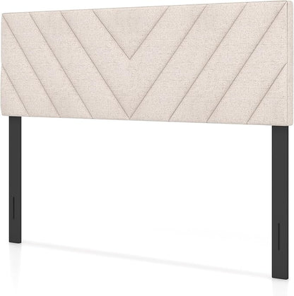 Giantex Linen Upholstered Headboard, Adjustable Width Button Tufted Headboard Only with Solid Wood Legs, Attach Frame, Rectangular Headboard for Queen Full Size Bed, Beige