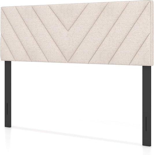 Giantex Linen Upholstered Headboard, Adjustable Width Button Tufted Headboard Only with Solid Wood Legs, Attach Frame, Rectangular Headboard for Queen Full Size Bed, Beige