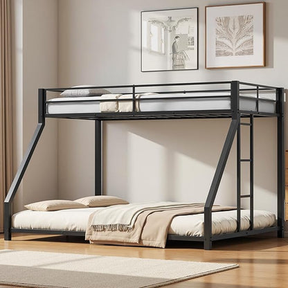 Metal Twin XL Over Queen Bunk Bed for Teens and Adults, Space-Saving/Noise Reduced/No Box Spring Needed, Black