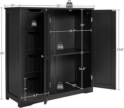 Yaheetech Wooden Bathroom Floor Cabinet, Side Storage Organizer Cabinet with 4 Drawers & Double Doors, Freestanding Entryway Storage Unit Console Table, Bathroom Furniture Home Decor, Black