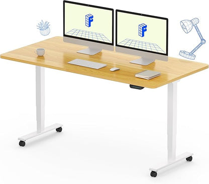 FLEXISPOT E6 MAX Dual Motor 55x28 Inch 3-Stage Heavy Duty Standing Desk, 330lbs Weight Capacity, Height Adjustable Desk w/Cable Management & Wheels (Seamless Maple Desktop + White Frame)