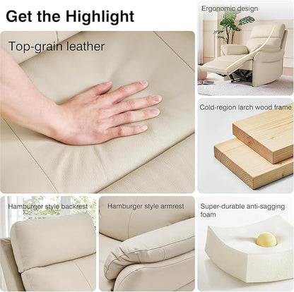AIRSKY Genuine Leather Recliner Chair, Top Grain Leather, Italian Water-Washing Process, Lazy boy Recliner Chair, for Living Room, Theater Seating, Bedroom. R1, Beige