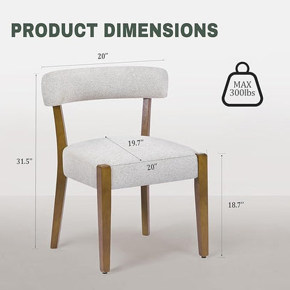 Modern Dining Chairs Set of 2, Walnut Upholstered Kitchen & Dining Room Chairs, Mid Century Modern Wooden Dining Chairs Oversized Sturdy Rounded Chairs Curved Back, Beige Fabric