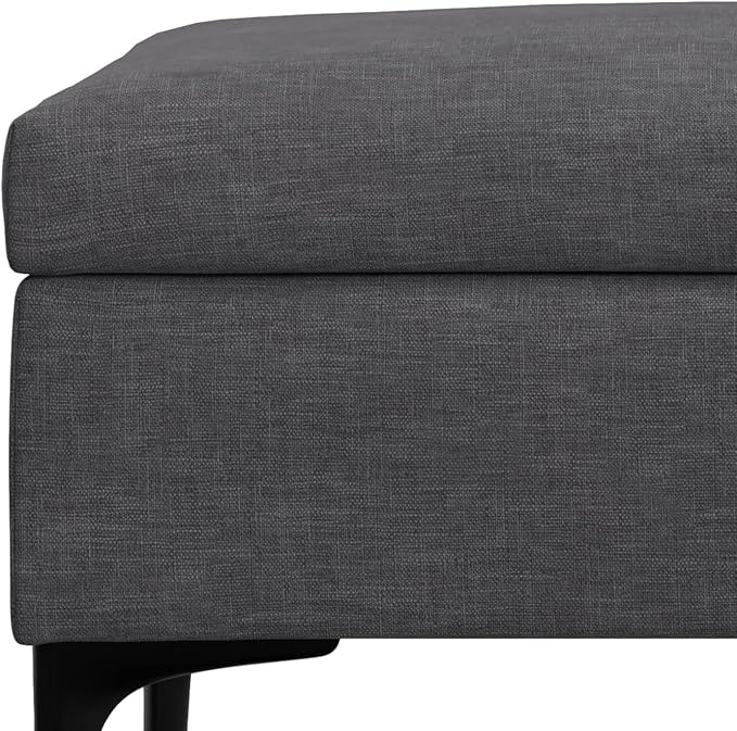 SIMPLIHOME Rebecca 48 inch Wide Mid Century Modern Rectangle Large Coffee Table Storage Ottoman with Lift up Lid in Slate Grey Polyester , Assembled, For the Living Room, Entryway and Family Room