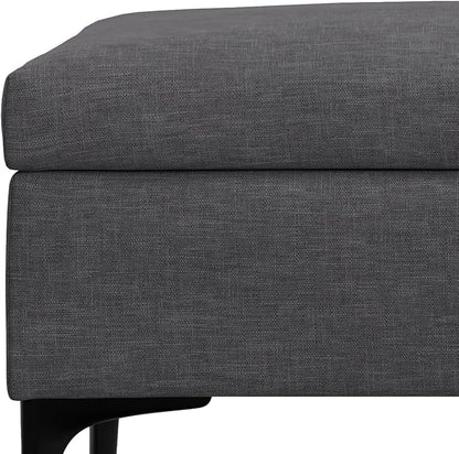 SIMPLIHOME Rebecca 48 inch Wide Mid Century Modern Rectangle Large Coffee Table Storage Ottoman with Lift up Lid in Slate Grey Polyester , Assembled, For the Living Room, Entryway and Family Room