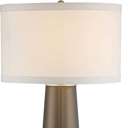 Possini Euro Design Karen Modern Table Lamp 36" Tall Dark Gold Tapered Glass Column Off White Fabric Drum Shade Decor for Living Room Bedroom House Bedside Nightstand Home Office Entryway Family