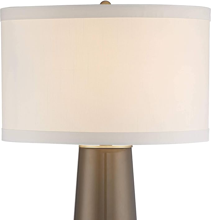 Possini Euro Design Karen 36" Tall Large Mid Century Modern End Table Lamps Set of 2 Dark Gold Glass Living Room Bedroom Bedside Nightstand House Office Home Reading Kitchen Fabric Off-White Shade